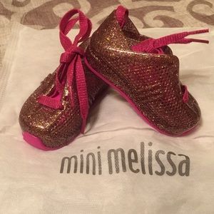 Mini Melissa Glitter Pink Lace-up Shoes (NWOT)
